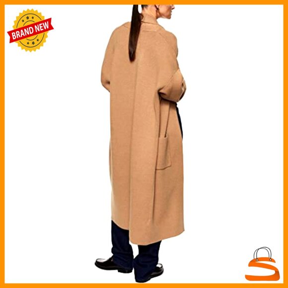 Oversized Knit Maxi Cardigan Open Front Long Sleeve Lapel Coat with Pockets - Picture 3 of 7